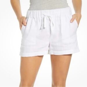 Caslon Shorts Womens Small White 100% Linen Beachy Boho Drawstring Waist Cuffs